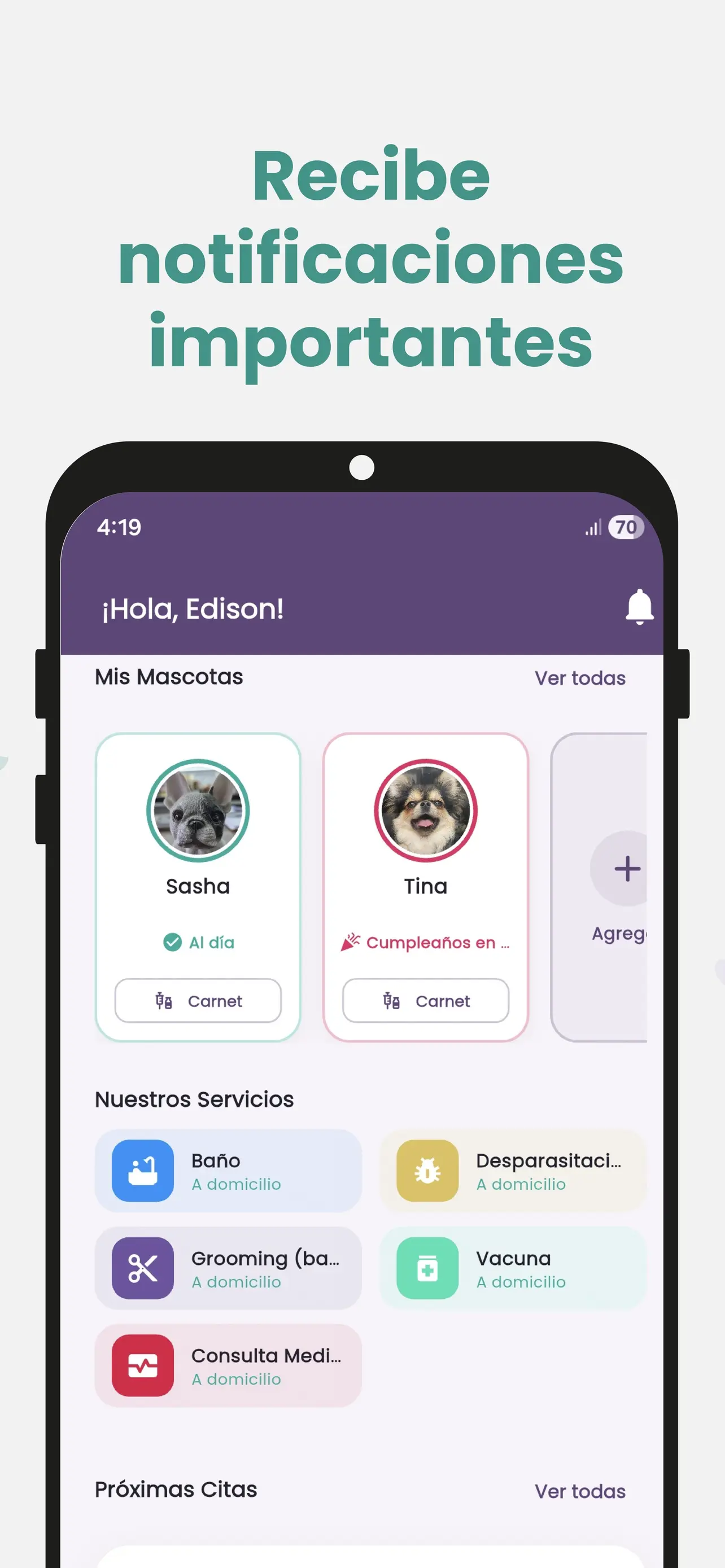 Pantalla de inicio de la app PetLand