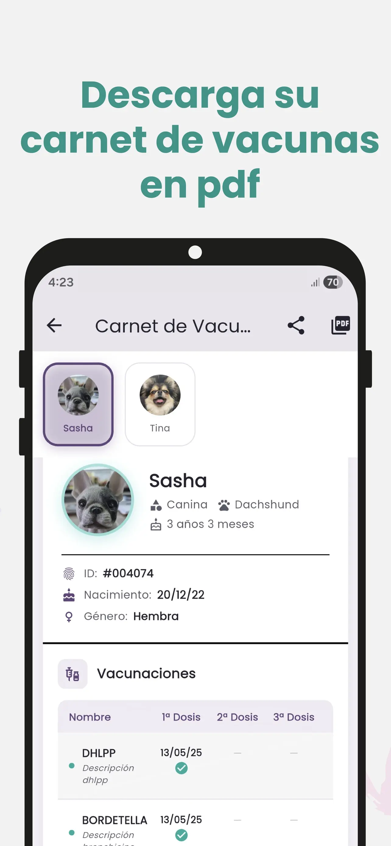 Carnet de vacunas digital en la app